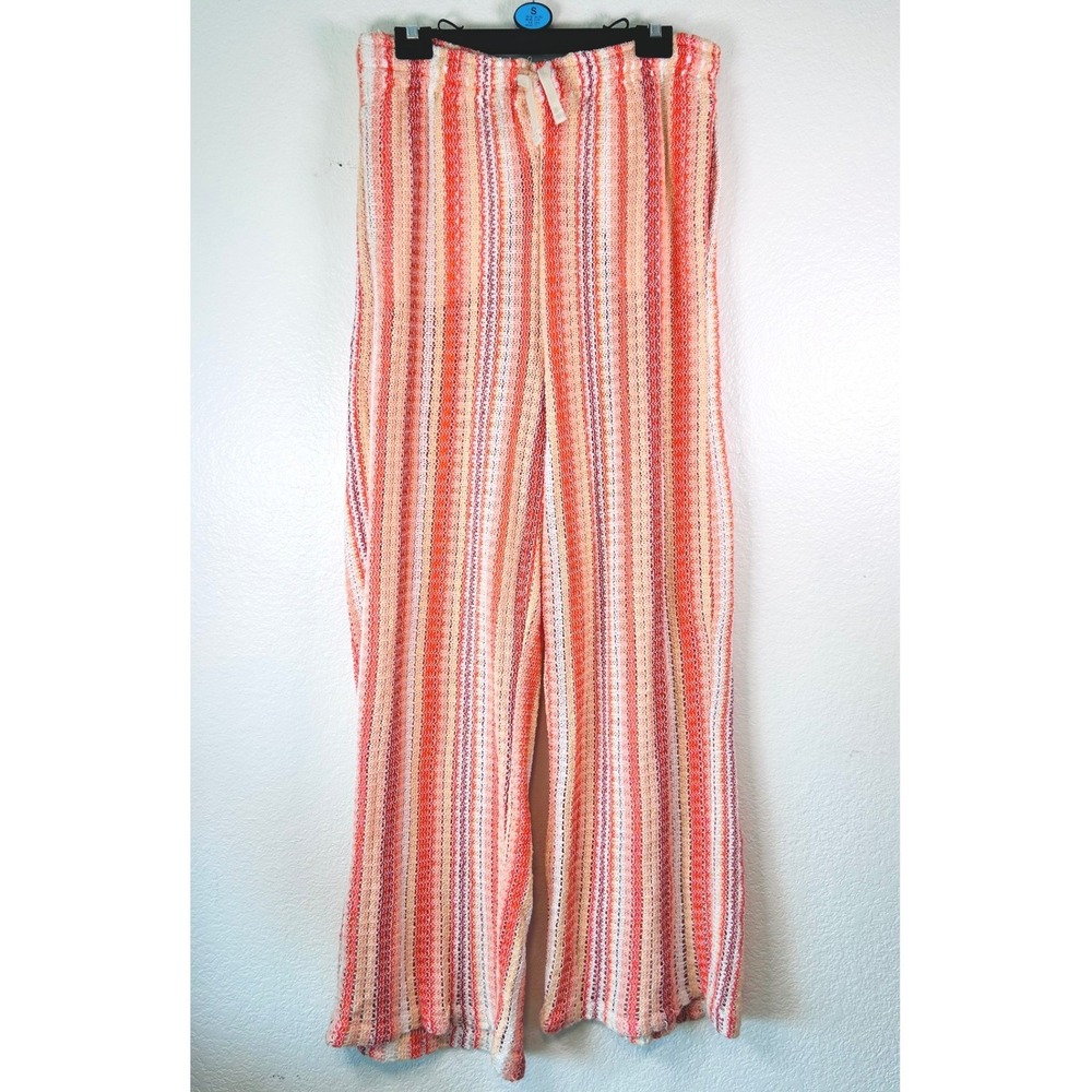 ZARA Orange Pink Striped Knit Wide Leg Pants SZ M Crochet Boho Beach